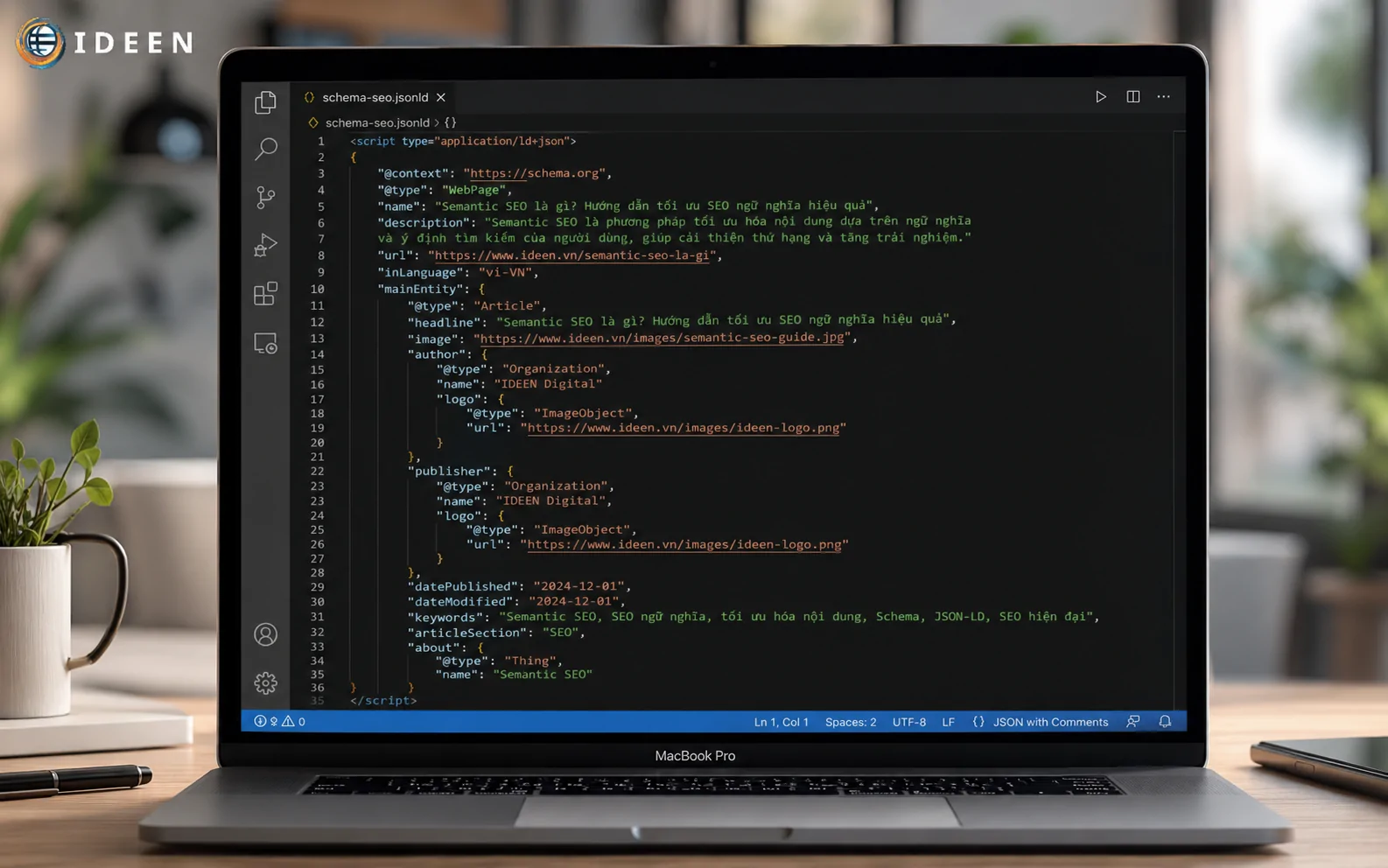 C&uacute; ph&aacute;p Schema JSON-LD chuẩn h&oacute;a khai b&aacute;o thực thể t&igrave;m kiếm dữ liệu