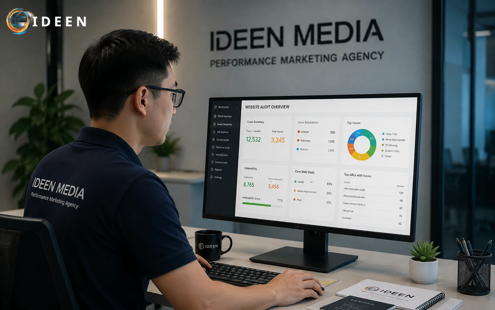 Kỹ sư đang xử l&yacute; bảng biểu cấu tr&uacute;c li&ecirc;n kết website.